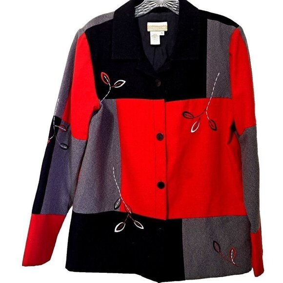 Coldwater Creek S Multicolor Colorblock Shacket Embroidered  Lined Long Sleeve - Picture 8 of 8